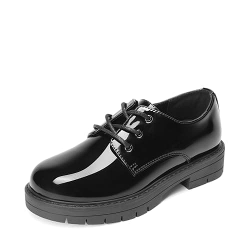 DREAM PAIRS Boys Girls Dress Shoes Kids Uniform Formal Classic Oxfords Lace-up for Toddler Little Big Kid,Size 12 Little Kid,Black-Pat,KUUMOX2501 - Image 1