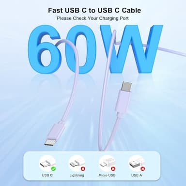 Matsusho iPhone 16 15 Charger Fast Charging 10 FT, 2 Pack 20W USB C Wall Charger with 10FT Type C Charger Fast Charging Cable for iPhone 17/17 Pro/17 Pro Max/Air/16/16 Pro/16 Pro Max/15 Pro Max,Purple - Image 4