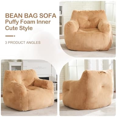 Hobestluk Bean Bag Chair for Adult Small Bean Bag Chairs with Arms Furry Beanbag Chair with Foam Filler Stuffed Bean Bag Sofa for Reading in Bedroom Living Room and Dorms(Khaki) - Image 8