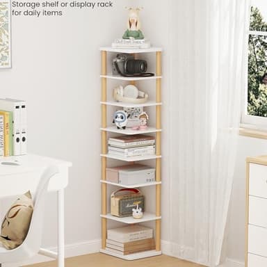 LUCKNOCK Vertical Shoe Rack, 8-Tier Tall Narrow Shoe Organizer for Entryway, Closet, Dorm & Small Spaces, Freestanding White Wooden Shoe Shelf Tower for Boots, Sneakers, Heels. - Image 6