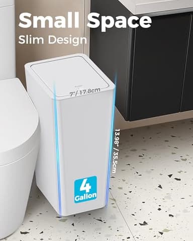 Gaxuzewc 4 Gallons Bathroom Trash Can with Lid, 3 Pack 15 Liters Slim Garbage Can with Pop Up Lid, Small Waste Basket Trash Bin for Bathroom Bedroom Kitchen Laundry Office and Under Desk Sink (White) - Image 3