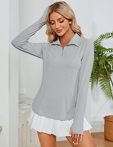 LOMON Womens Workout Tops Long Sleeve 1/4 Zip Uv Sun Protection Quick Dry Hiking Athletic Shirts Rash Guard Upf50+（Grey,M） - Image 6