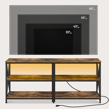 Yaheetech TV Stand with Power Outlet, Industrial Entertainment Center with LED Lights for 65 Inch TV, 3 Tiers Tv Console with Charging Station for Living Room, Media Console with Shelves, Rustic Brown - Image 3
