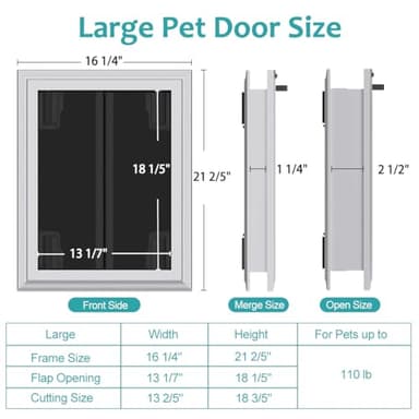 Large Dog Door, Energy Efficient French Doggy Door with Aluminum Frame, Telescoping Tunnel, Magnetic Flaps and Sliding Lock Panel - Large - Image 5
