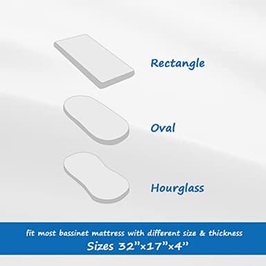Bassinet Mattress Pad Cover Fit for Hourglass/Oval Bassinet Mattress, Waterproof Bassinet Mattress Protector Quilted Bassinet Sheets (32"x17") 2 Pack for Boys & Girls, Gray - Image 5