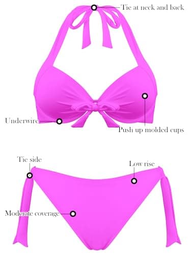 RELLECIGA Women Push Up Bikini Set Knot Front Underwire Swimsuits Low-Rise Bathing Suit(Neon Fuchsia,Large) - Image 6