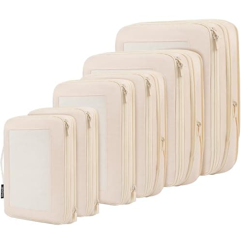 BAGAIL 4 Set/6 Set/8 Set Compression Packing Cubes Travel Accessories Expandable Packing Organizers (Square Mesh, 06-Beige) - Image 1