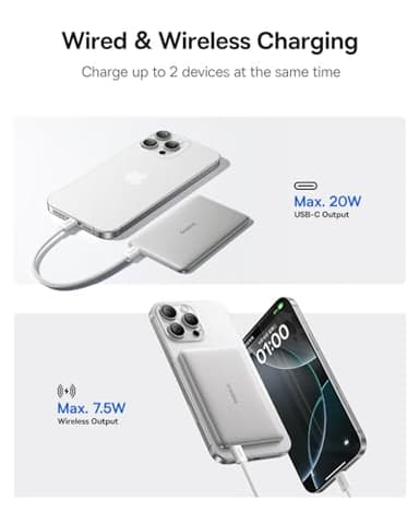 Baseus Picogo Power Bank, 0.3" Ultra Slim 5000mAh MagSafe Portable Charger with USB-C Braided Cable, Card-Size Magnetic Battery Pack, Alloy Wireless Fast Charger for iPhone 16/15/14/13/12, Lightweight - Image 4