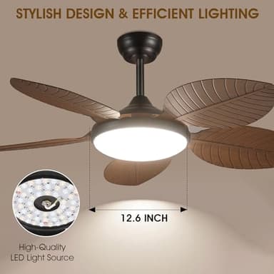 Wiviniya Ceiling Fans with Lights and Remote/APP Control, 48 Inch Tropical Ceiling Fan for Bedroom Living Room, Outdoor Palm Leaf Ceiling Fan for Patios Porch, Dimmable, 6 Speeds, Reversible, Brown - Image 2