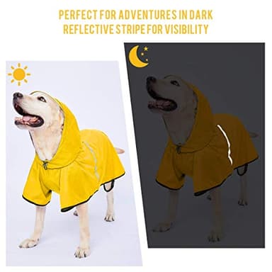 Dog Raincoat with Adjustable Belly Strap and Leash Hole - Hoodie with Reflective Strip - Waterproof Slicker Lightweight Breathable Rain Poncho Jacket for Medium Large Dogs - Easy to Wear, Yellow 4XL - Image 5