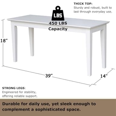 Shaker Style Solid Parawood Kitchen/Dining Bench, 39"W x 14"D x 18"H, Sturdy Seating for Entryway, Living Room, Family Room, or Breakfast Nook, Easy Assembly, Unfinished, Ready to Stain or Paint - Image 3