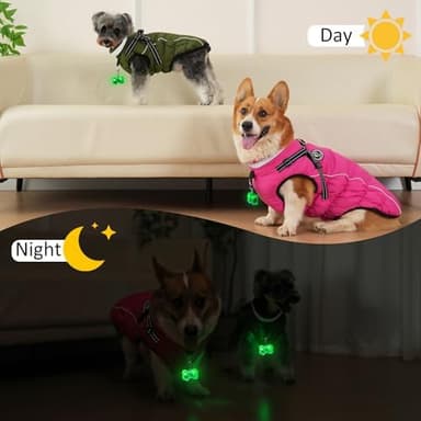 Waterproof Dog Jacket with Built-in Harness, Winter Snow Dog Warm Coat for Small, Medium Dogs, Cold Weather Cozy Vest Clothes with Luminous Pendant and Reflective Strips, Adjustable Straps - Image 5