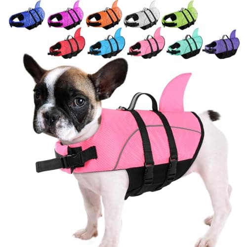 Queenmore Small Dog Life Jacket,Shark Dog Life Vest for Swimming,Puppy Light Life Preserver for Boating Kayaking Canoeing,Pet Reflective Lifesaver with High Buoyancy,Rescue Handle,Leash Hook (Pink,S) - Image 1