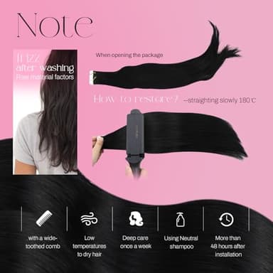 Moresoo Black Tape in Hair Extensions Human Hair Seamless Hair Extensions Tape in Jet Black Extensions Human Hair Glue in Real Hair Glue in Human Hair 22 Inch #1 20pcs 50g - Image 5