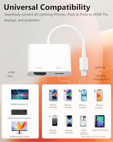 Lightning to HDMI Adapter for iPhone, [Apple MFi Certified] Digital AV Dongle,1080P Sync Screen Cable with Lightning Charging Port for iPhone, iPad to TV/Projector/Monitor No Need Power Supply - Image 2