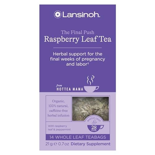 Lansinoh + HotTea Mama Final Push Tea, Red Raspberry Leaf Tea + Peppermint, for Labor and Delivery Prep, Caffeine-free, Sugar-Free, Pregnancy Must Haves, Includes 14 Tea Sachets - Image 1