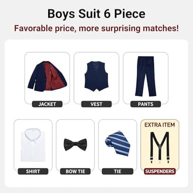 BOLADA Boys' Dark Blue Slim Fit Formal Classic 6-Piece Suit Set Size 6 Big Boys Toddler Tuxedos Suits for Kids Teen Youth Wedding Outfit Ring Bearer Outfit - Image 4
