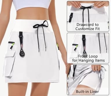 MIVEI Women's Hiking Cargo Skort Skirt High Waisted Golf Dressy Casual with Zipper Pockets Workout Sport Quick Dry Skirts White - Image 4