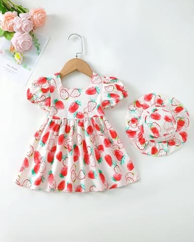 Baby Girl Dresses 6 9 12 Month Girl Clothes Summer Toddler Ruffle Red Short Sleeve Boho Swing Sundress Infant Spring Casual Dress Two Piece Outfit - Image 7