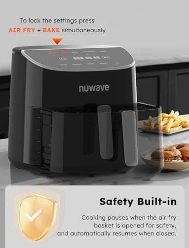 Nuwave Brio Plus 8 Qt Air Fryer, PFAS Free, New & Improved, Digital Touch Screen, Cool White Display, 50°F~400°F in Precise 5°, 5 Cook Functions, 100 Presets & 50 Memory, 3 Wattages 700, 1500, 1800 - Image 4