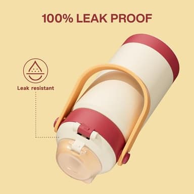 Meoky Insulated Water Bottle for Kids: 14 oz Kids Water Bottle with Straw and Spout Lid - 100% Leakproof Stainless Steel Water Bottle BPA-Free for Travel Home - Toddlers Girls Boys, Ivory - Image 3