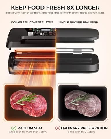 MZROT 95kpa Vacuum Sealer Machine, Commercial Full Automatic Food Sealer, Food Vacuum Sealing Machine with Cutter, 10 Pre-cut Bags & Bag Rolls and Accessory Hose, Fully Starter Kits - Black Gold - Image 2