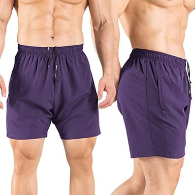 Gaglg Men's 5" Athletic Shorts 2 Pack Quick Dry Athletic Workout Gym Shorts with Zipper Pockets Yellow/Purple,XX-Large - Image 3