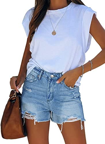 CHICZONE Jean Shorts Womens High Waisted Plus Size Frayed Destroy Stretch Ripped Denim Shorts Light Blue XXL - Image 4