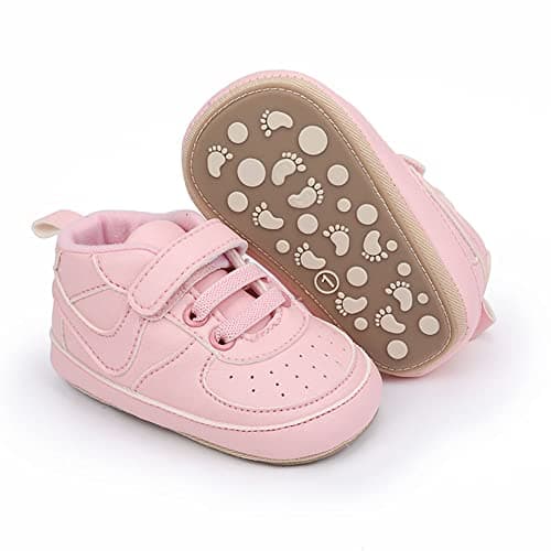 Clowora Unsex Baby Shoes Boys Girls Infant Sneakers Non-Slip Soft Rubber Sole Toddler Crib First Walker Lightweight Shoes (A02/Pink,3-6 Months) - Image 1
