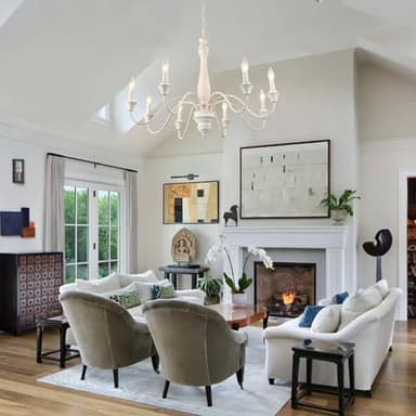 French Country Chandelier 8 Lights White Modern Farmhouse Chandeliers for Dining Room Light Fixture Rustic Candle Wood Pendant Lights for Living Room Kitchen Bedroom Island - Image 8