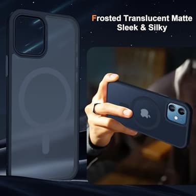 ORETECH Magnetic for iPhone 12 Case/iPhone 12 Pro Case, [Compatible with MagSafe][2 Pcs Screen Protectors][15 FT Drop Protection], Frosted Translucent Shockproof Phone Case Cover 6.1" Navy Blue - Image 4