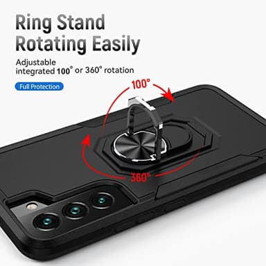 Compatible with Samsung Galaxy S22 Case with Screen Protector[Not for S22+],Heavy Duty Shockproof Full Body Phone Cover,Built in Finger Ring Stable Kickstand,2022 Black Matte - Image 2