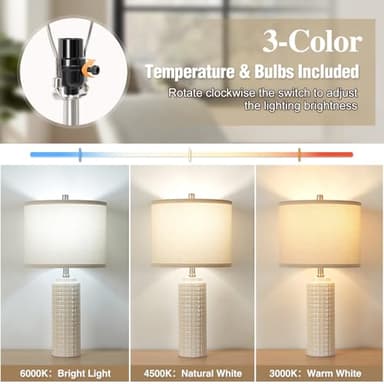 Luvkczc 24.8" Modern Ceramic Bedside Lamp Set of 2, 3 Color Temperature&Bulbs Included - Farmhouse Nightstand Lamps for Living Room Bedroom End Table Office Entryway - Image 4