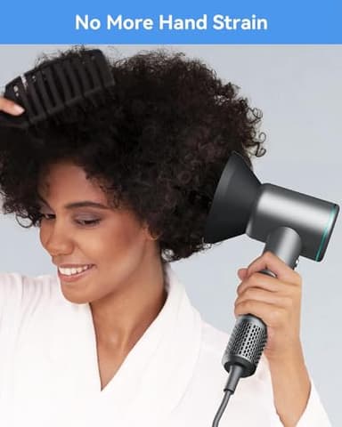 Yinole Hair Dryer Ionic Blow Dryer with Diffuser for Curly Hair, 1500W High-Speed Brushless Corded with 150,000 RPM, Fast Drying Low Noise Thermo-Control Hairdryer with Nozzle for Home Travel - Image 6