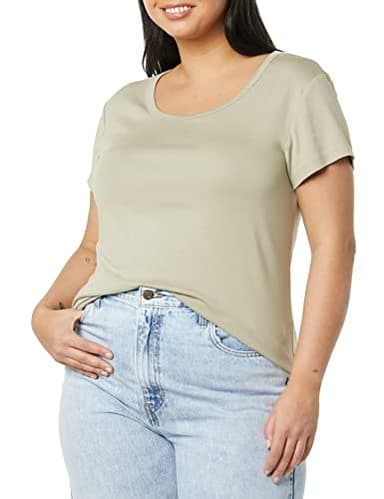 Amazon Essentials Women's Slim-Fit Cap-Sleeve Scoop Neck T-Shirt, Pack of 2, Black/Sage Green, X-Large - Image 2