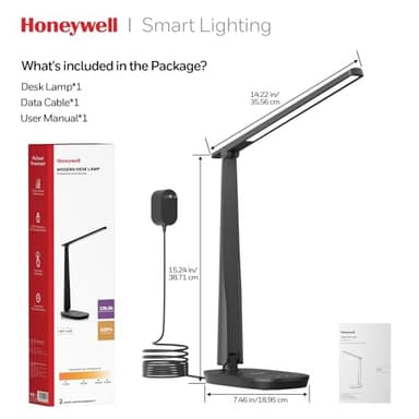 Honeywell Desk Lamp for Home Office, Dimmable LED Desk Light with USB A+C Dual Charging, 4 Modes Brightness Touch Lamp with Timer, Eye Caring Foldable Reading Light, Table Lamp for Study Nightstand - Image 7