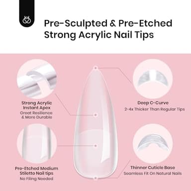 Beetles Tipex Instant Apex Nail Tips Halloween Nails, Stiletto Medium, 192pcs 16 Sizes, Pre-Building Pre-Etched Strong Thicker Strong Acrylic Tips - Image 6