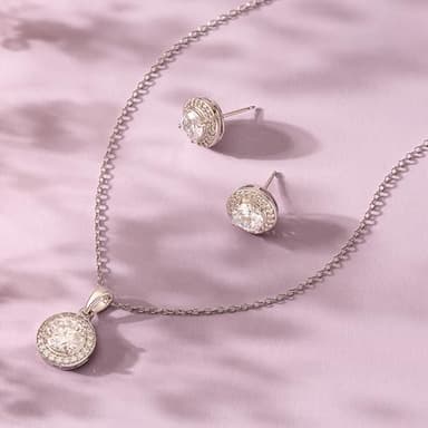 Amazon Essentials womens Sterling Silver Cubic Zirconia Halo Pendant Necklace and Stud Earrings Jewelry Set (previously Amazon Collection) - Image 5