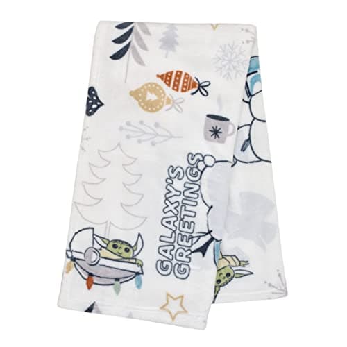 Star Wars Mandalorian White and Blue Galaxy's Greetings The Child Christmas Holiday Toddler Blanket - Image 1