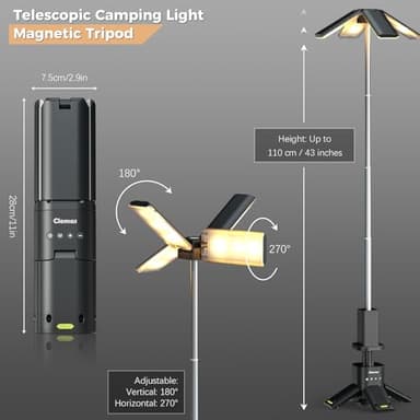 Clemas Telescopic Camping Lights Rechargeable 14000 mAh Led Multifunction Magnetic Lanterns Job Site Lighting Cordless Dimmable Camping Tent Lamp Portable Power Supply 6000LM IPX5 Waterproof - Image 2
