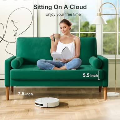 Vesgantti 56" Green Velvet Couch, Comfy Couch with Spring Cushions, Sturdy Wooden Small Sofa for Small Spaces, Modern 2 Seater Sofa with Tufted Seat, Living Room Loveseat - Image 4