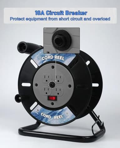 Zorky Extension Cord Storage Reel, Retractable Heavy Duty Open Cord Reel for 12/3,14/3,16/3 Gauge Extension Cord, Portable Empty Hand Wind Power Cord Roller Holder with 4-Grounded Outlets - Image 4