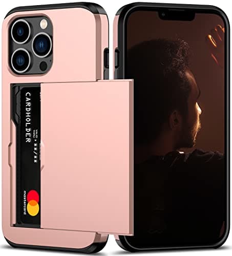 Nvollnoe for iPhone 13 Pro Case with Card Holder Heavy Duty Protective Dual Layer Shockproof Hidden Card Slot Slim Wallet Case for iPhone 13 Pro for Men&Women(Rose Gold) - Image 1