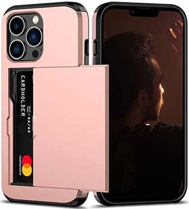 Nvollnoe for iPhone 13 Pro Case with Card Holder Heavy Duty Protective Dual Layer Shockproof Hidden Card Slot Slim Wallet Case for iPhone 13 Pro for Men&Women(Rose Gold) - Image 1