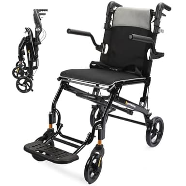 Wheelchairs for Adults,Utral-Lightweight(only 19.4lbs) Transport Chair, Foldable and PortableTravel Wheelchair with Telescopic Handle,Portable FoldingTransfer Wheelchairs for Seniors(Grey) - Image 1