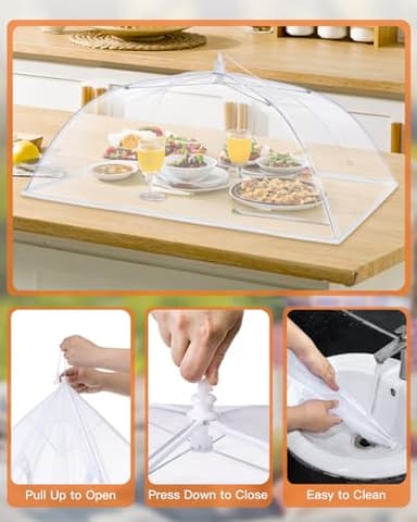 Anpro Food Covers for Outdoors - 1 Extra Large (40"x25") + 4 Large (17"x17") Pop-Up Mesh Food Tents, Collapsible Reusable Bug-Proof Nets for Picnics, BBQs & Camping, Stainless Steel Frame - Image 4