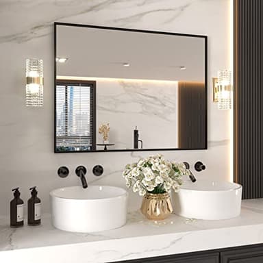 LOAAO 48"X36" Black Rectangle Bathroom Mirror Wall, Matte Black Aluminum Alloy Frame, Tempered Glass, Hangs Vertically or Horizontally, Easy to Install - Image 4