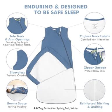 HAPIU Unisex Rayon Made from Bamboo Baby Sleep Sack TOG 1.0, 2-Way Zipper YKK, Wearable Blanket Toddler, 18-36 Months,Light Heather Grey&Moonlight Blue - Image 4