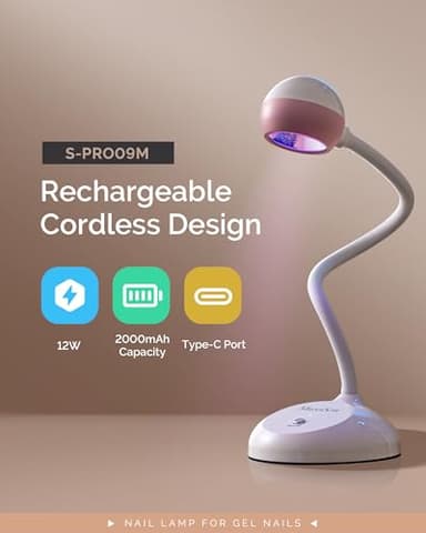 MelodySusie 2 in 1 Professional Nail Desk Lamp and Flash Cure UV Nail Lamp for Nail Art Fill Light&Curing,Cordless Gooseneck UV Light for Gel x Nails with 2 Timers, Rechargeable, Salon Use - Image 2