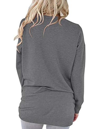onlypuff Long Sleeve Shirt for Women Pocket T Shirt Graphic Sweatshirt Crew Neck Fall Fashion Top Grey M - Image 3